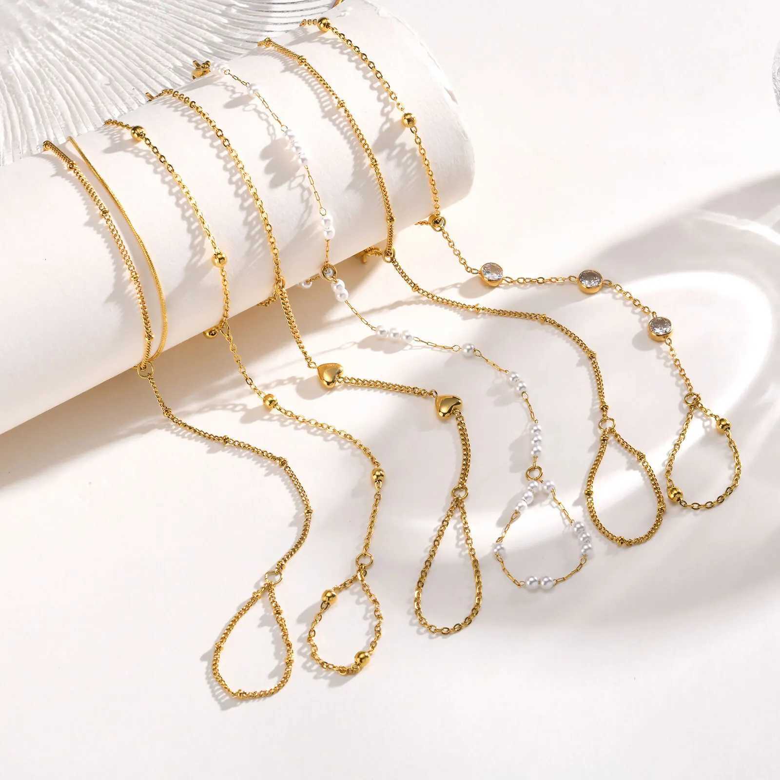 Vnox Stainless Steel Beads Link Chain Finger s For Women New Fashion Finger Hand Chain Jewelry Gifts M251213