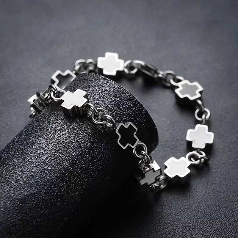 Black White Spliced Cross for Men BoysNever Fade Stainless Steel Chain Stylish Punk Jewelry Gift M251213