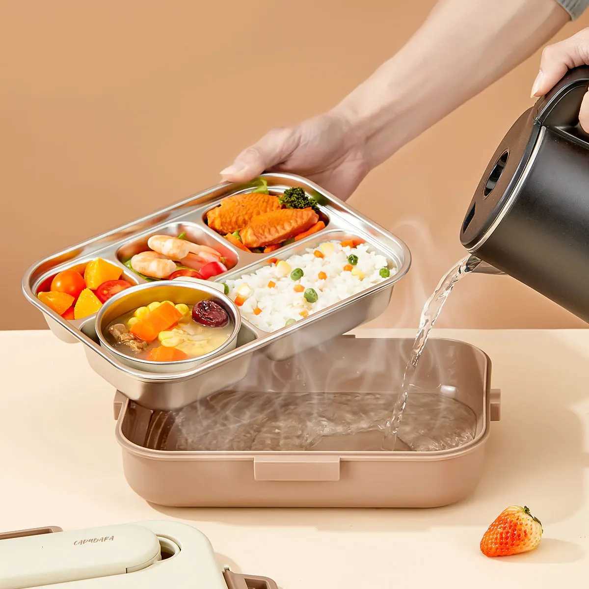 WORTHBUY 1500ML 304 Stainless Steel Divided Lunch Box With Bowl Cutlery Microwave Students Portable Large Capacity Bento Box H251213