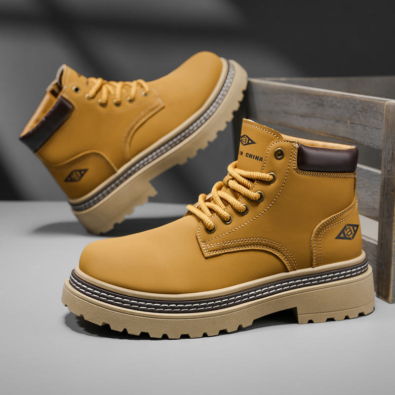 2025 Autumn/Winter New Men's Shoes Leather Fashion Martin Boots Waterproof and Anti-slip Yellow Boots 39-48