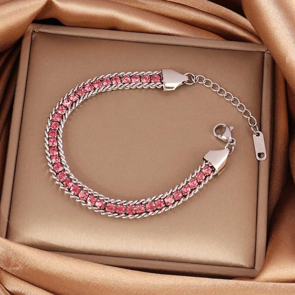 316L Stainless Steel For Women Luxury Tennis Chain Color Crystal Zircon Chain s Jewelry M251213
