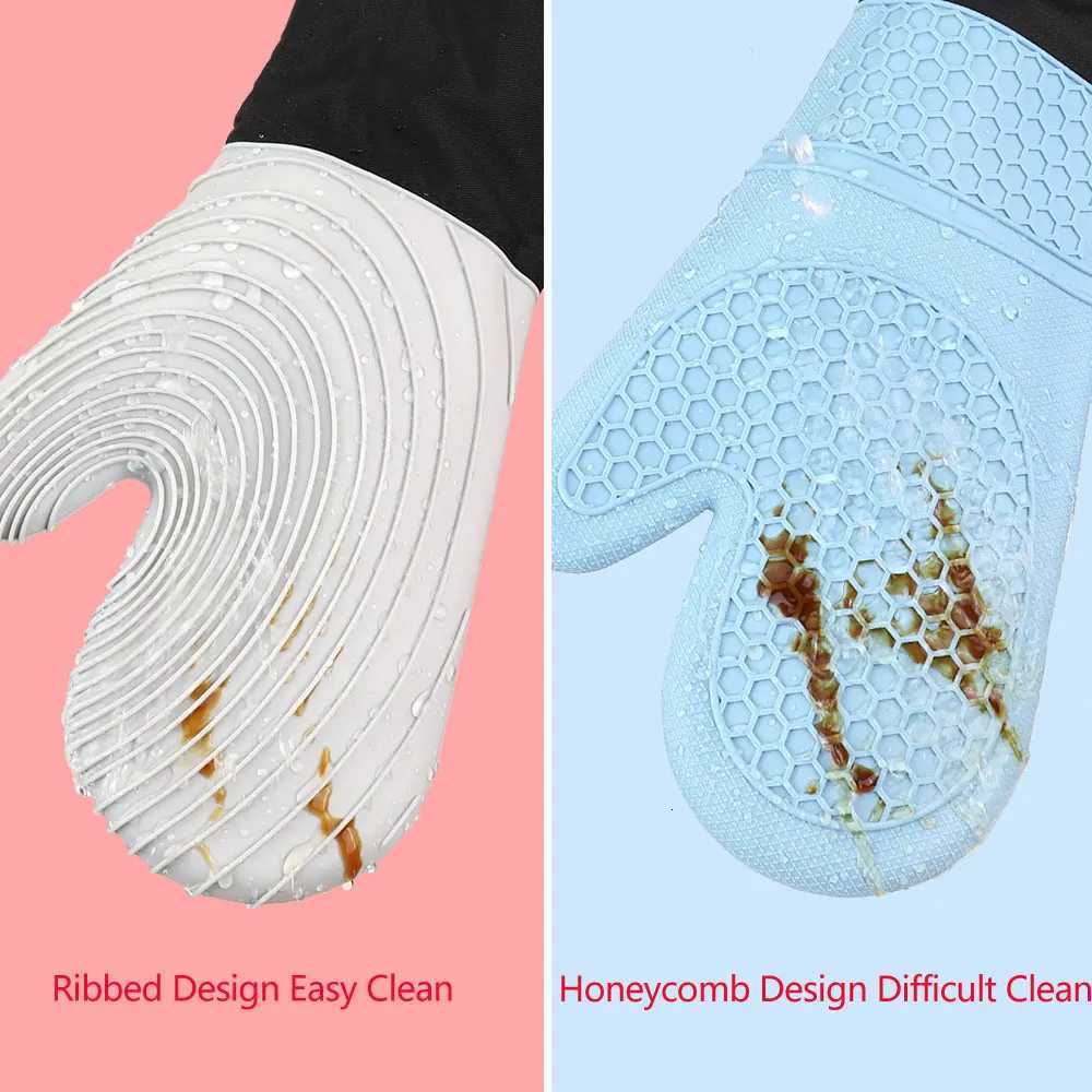 Heat Slip Resistant Silicone Oven Mitts Set Soft Polter Lining Waterproof Long ible Thick Gloves For Kitchen Cooking H251212