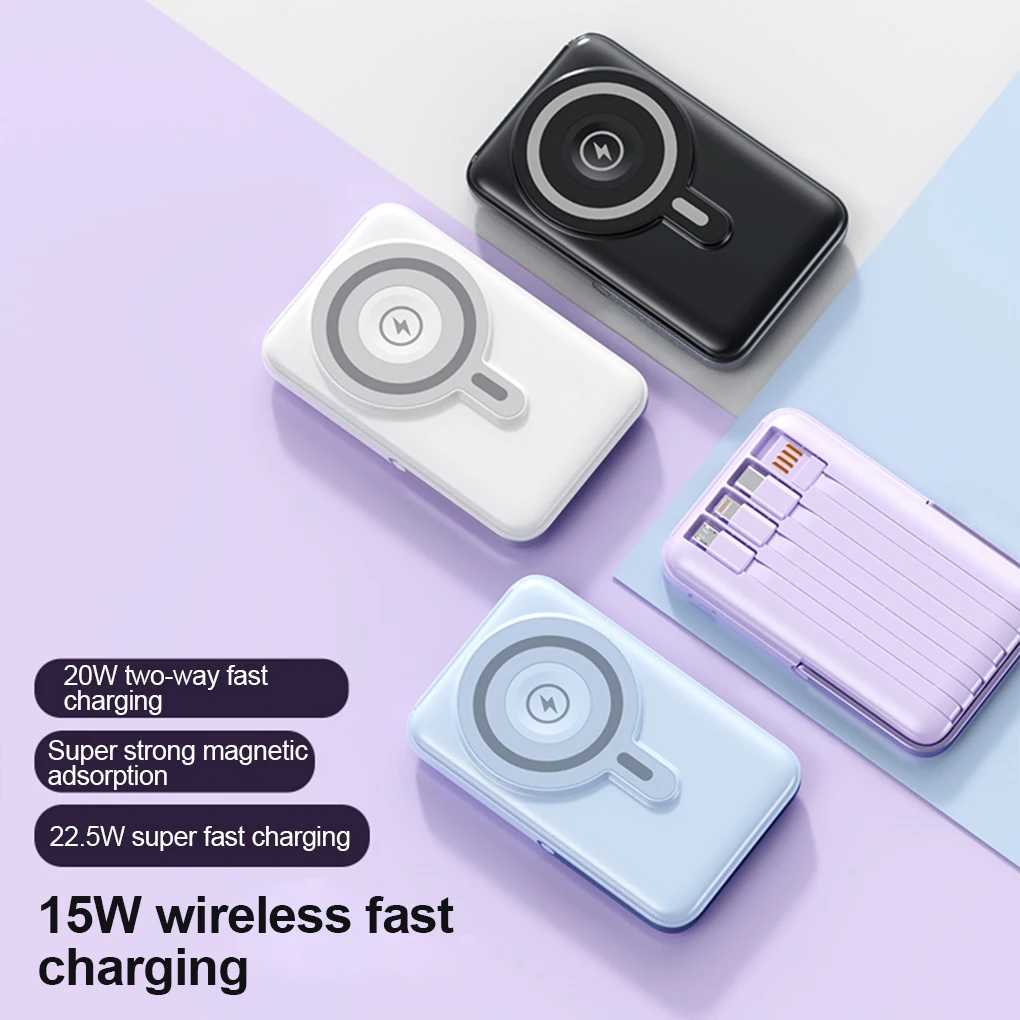 10000mAh Magnetic Power Bank with Stand 225W Wireless Fast Power Bank External Battery Built in Cables for iPhone H251213