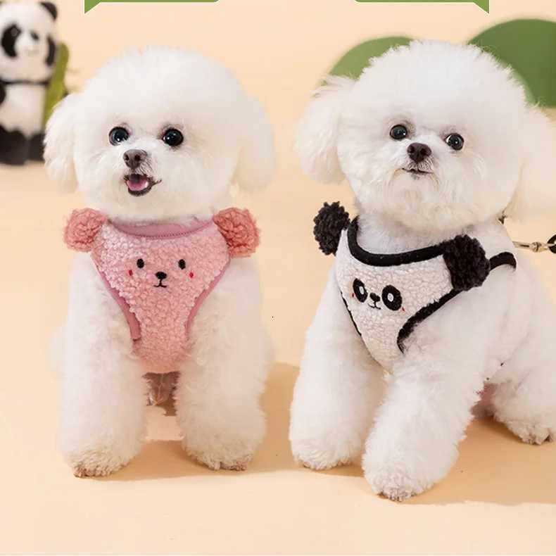 Puppy Cute Animal Plush Panda Dog Harness and leash Collar Set and Medium-sized Dog Teddy Outdoor Vest-Style Harness Dog Leash M251213
