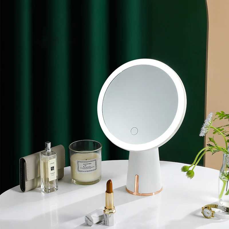 Rechargeable Lighted Makeup Mirror with 3 Color Lights 30LEDs Round Cosmetic Light up Mirror Adjustable Angle Green WhiteT251213