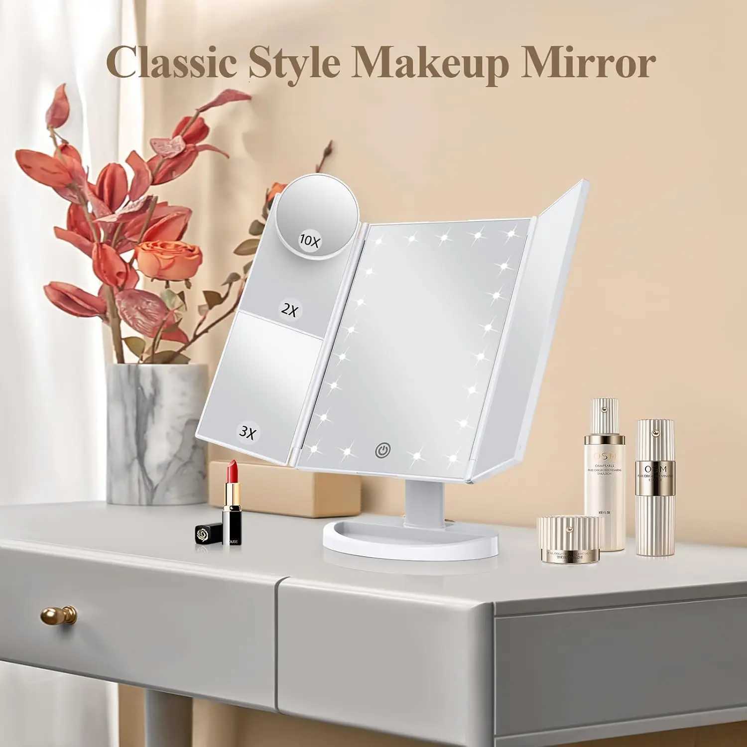 Lighted Vanity Makeup Mirror 2X 3X 10X Magnification Touch ControlDual Power SupplyGifts for Women Travel Mirror with LightsT251213
