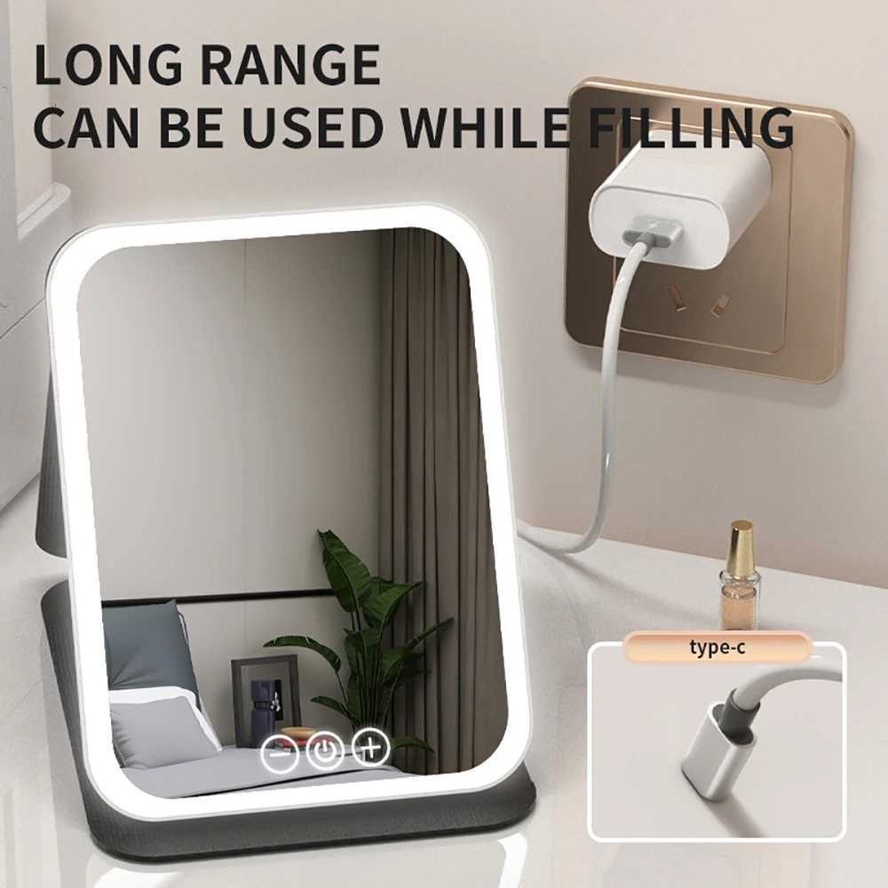 3 Colors Dimmable LED Makeup Mirror with Touch Screen Fold Cosmetic Makeup Mirror Rechargeable Tabletop for Travel Home UseT251213