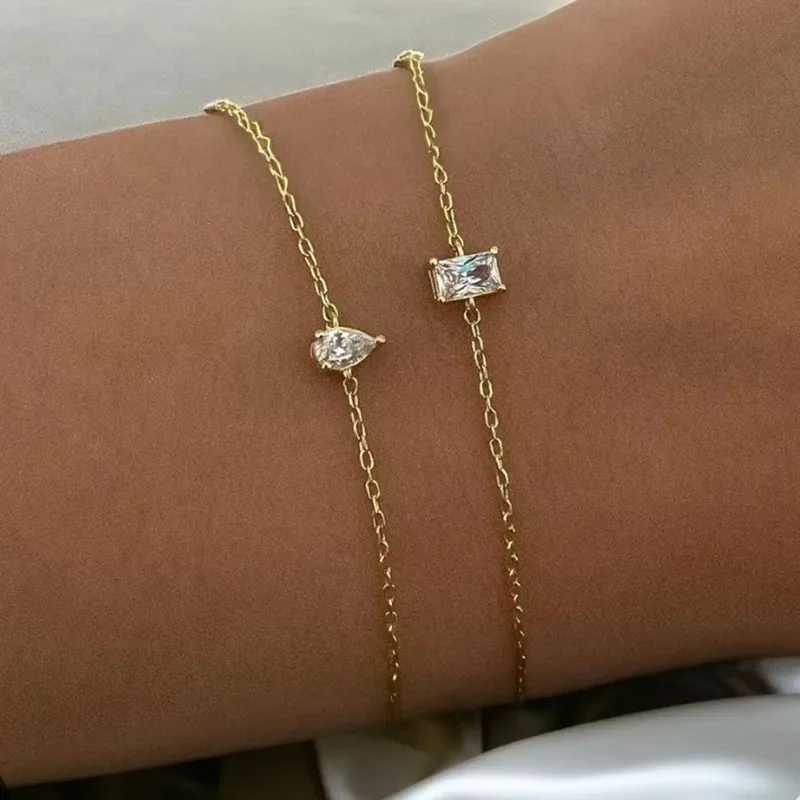 New Summer Stainless Steel Shinny White Zircon Chain s For Women Simple Party Jewelry Boho M251213