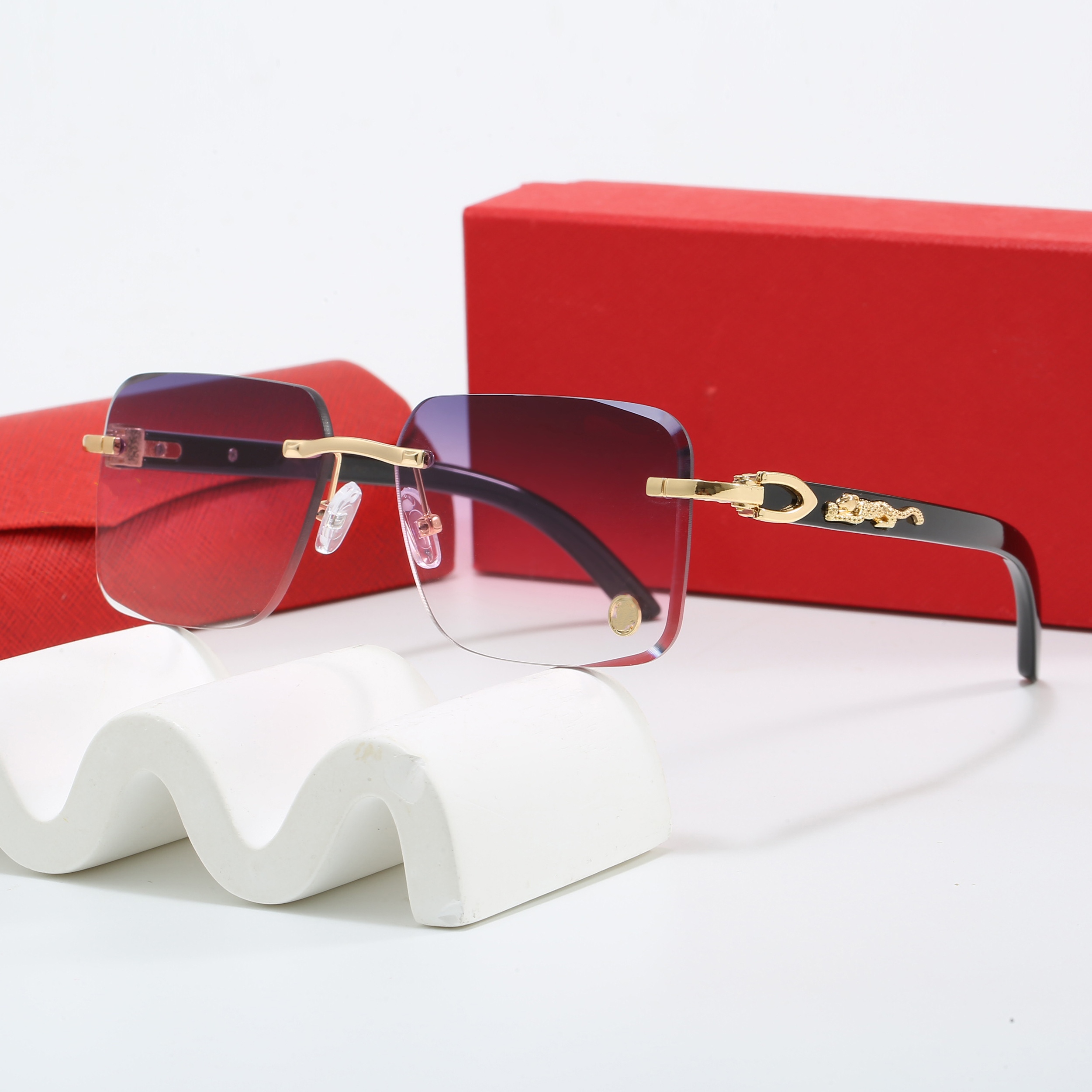 Designer Sunglasses for Men Women Frameless Metal Square Optical Frames Black, Grey, Blue, Transparent Lenses - Gold and Silver Sports Sun Eyewear Y26