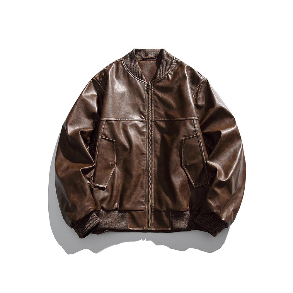 Purple Sheepskin Baseball Jacket Men Streetwear Long Sleeve Trend Casual Slim Leather Coats Male Clothes Motorcycle 241104