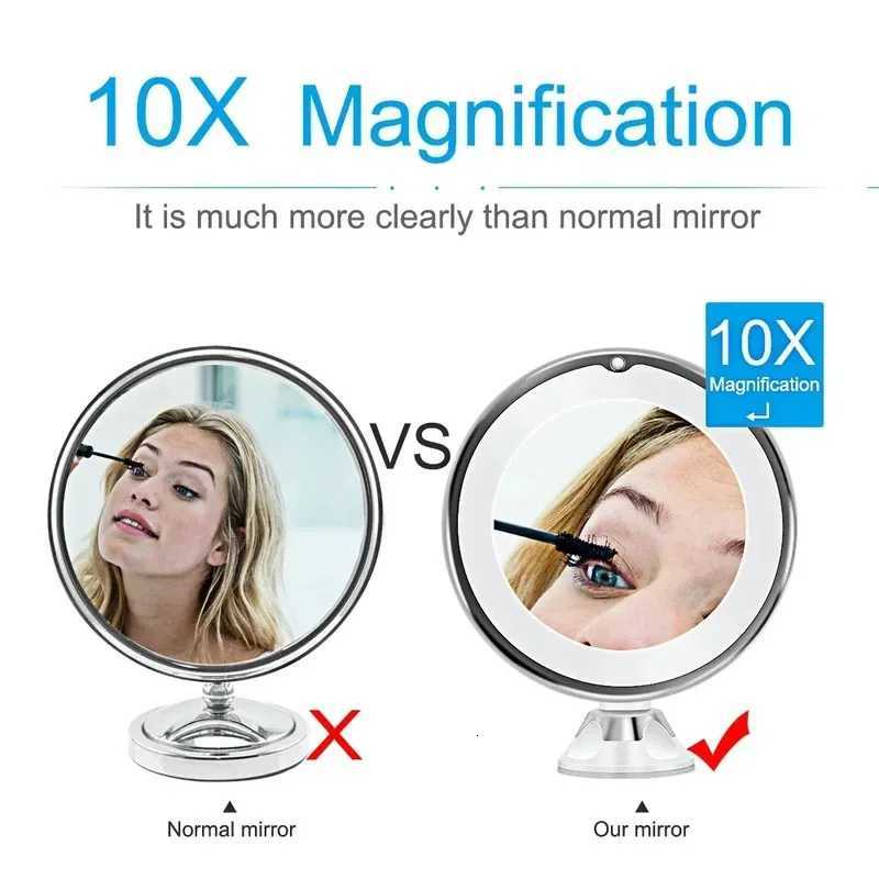 10x Magnifying Vanity Mirror with Lights Touch Screen LED Lighting Dressing Makeup Lamp Bottom Sucker Flexible Portable DesignT251213