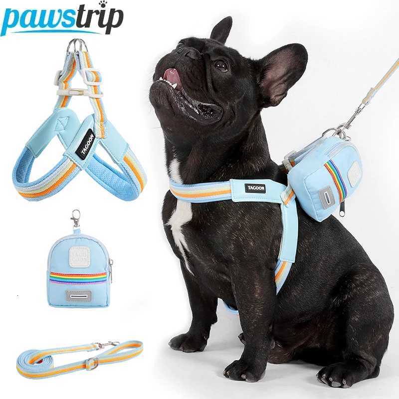3PCs Pet Dog Harness Leash Set with Bags Adjustable V-shaped Puppy Harness Striped Breathable Dog Chest Strap Dog Accessories M251213