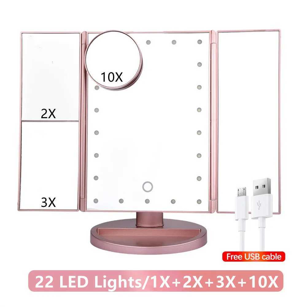 22 LED Light Makeup Mirror 2/3X Magnifying 3 Folding Cosmetic Mirrors Touch Screen Control Dressing Desktop Beauty Vanity MirrorT251213