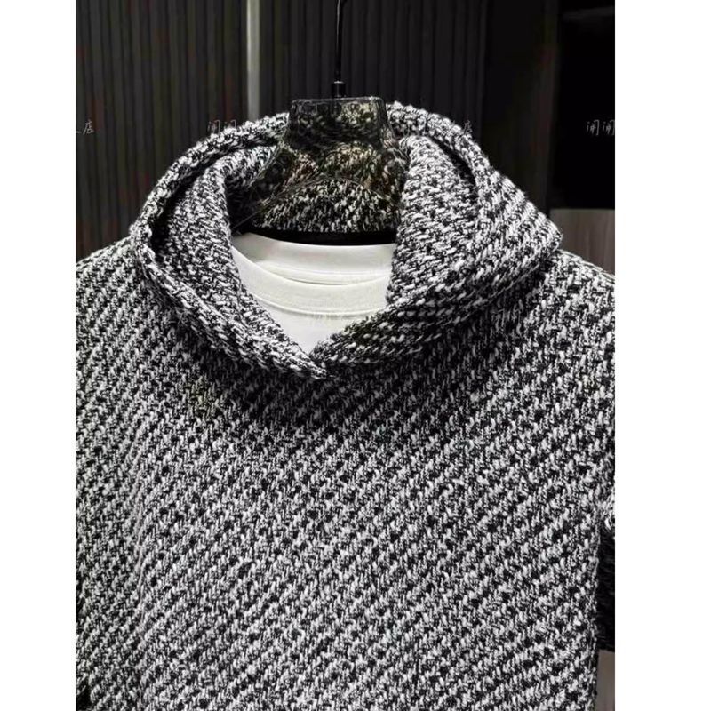 New Trendy Retro Little French Style Hooded Sweatshirt for Men 2026 Autumn Winter Heavy Tweed Loose Pullover Long Sleeve Top