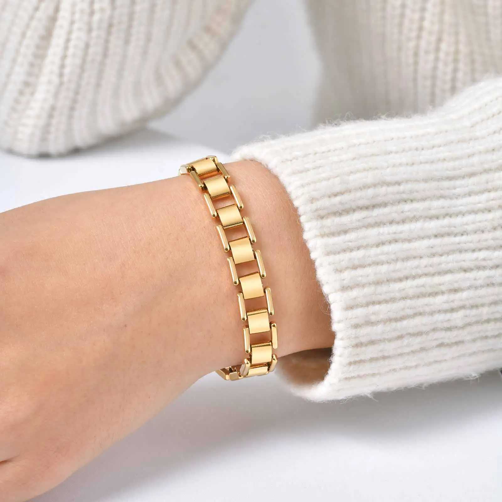 Fashion Womens StrAP Chain Gold Plated StainlESS Steel Chunky Link Chain s Punk Jewelry Gift M251213