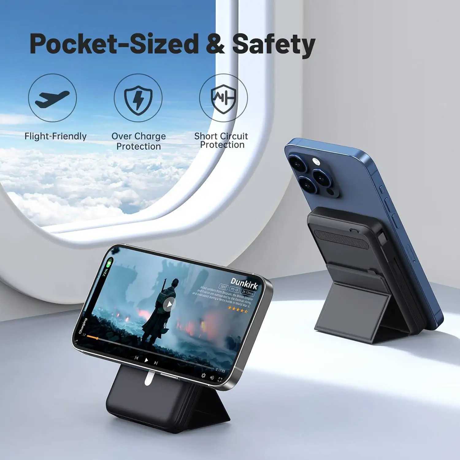 Magnetic Power Bank with Foldable Stand Integrated Lightning/USB-C Smart Display for iPhone 15/16/17 Pro Max H251213