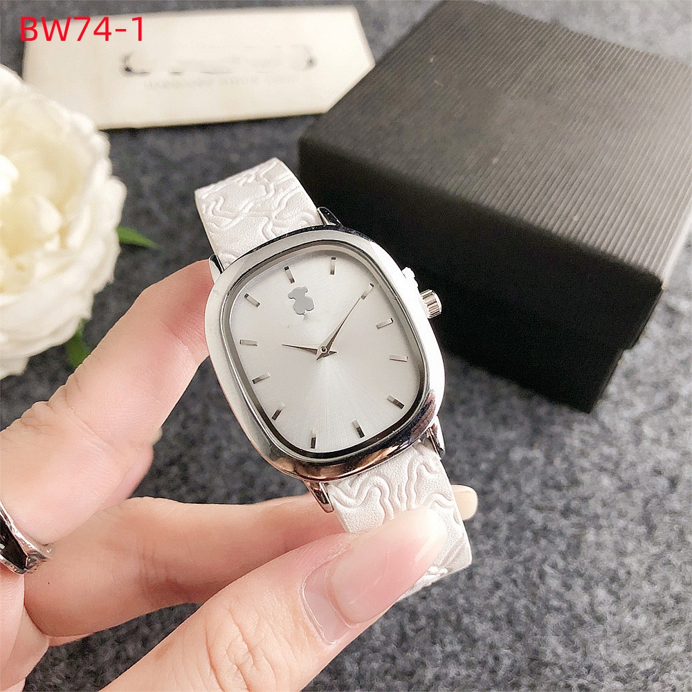Fashion Women Men Silver Rose Gold Stainless Steel Bear White Black Square Electronic Watch Wire Pulsera Span Leather Bracelet Jewelry Gift