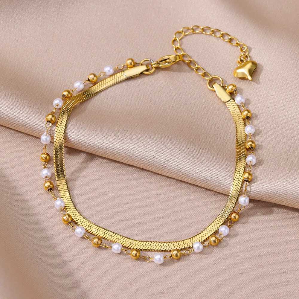 Imitation Pearls Anklets for Women Boho Stainless Steel Anklet Summer Leg Chain Beach Accessories Jewelry M251213