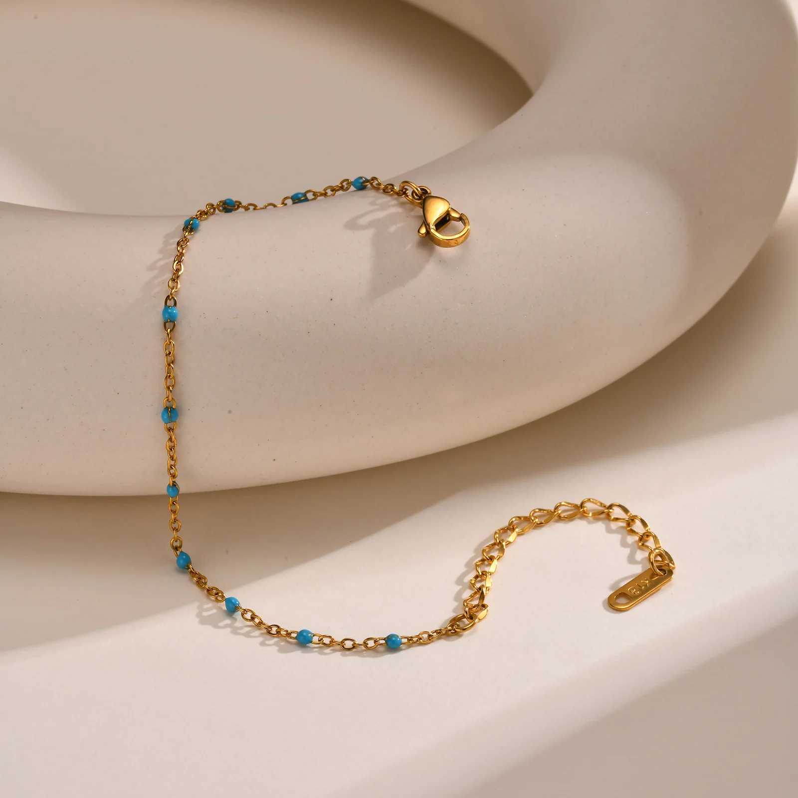 Stainless Steel Chain for Women Colorful Beads Summer 18k Gold Plated Stainless Steel Waterproof Wrist Jewelry M251213