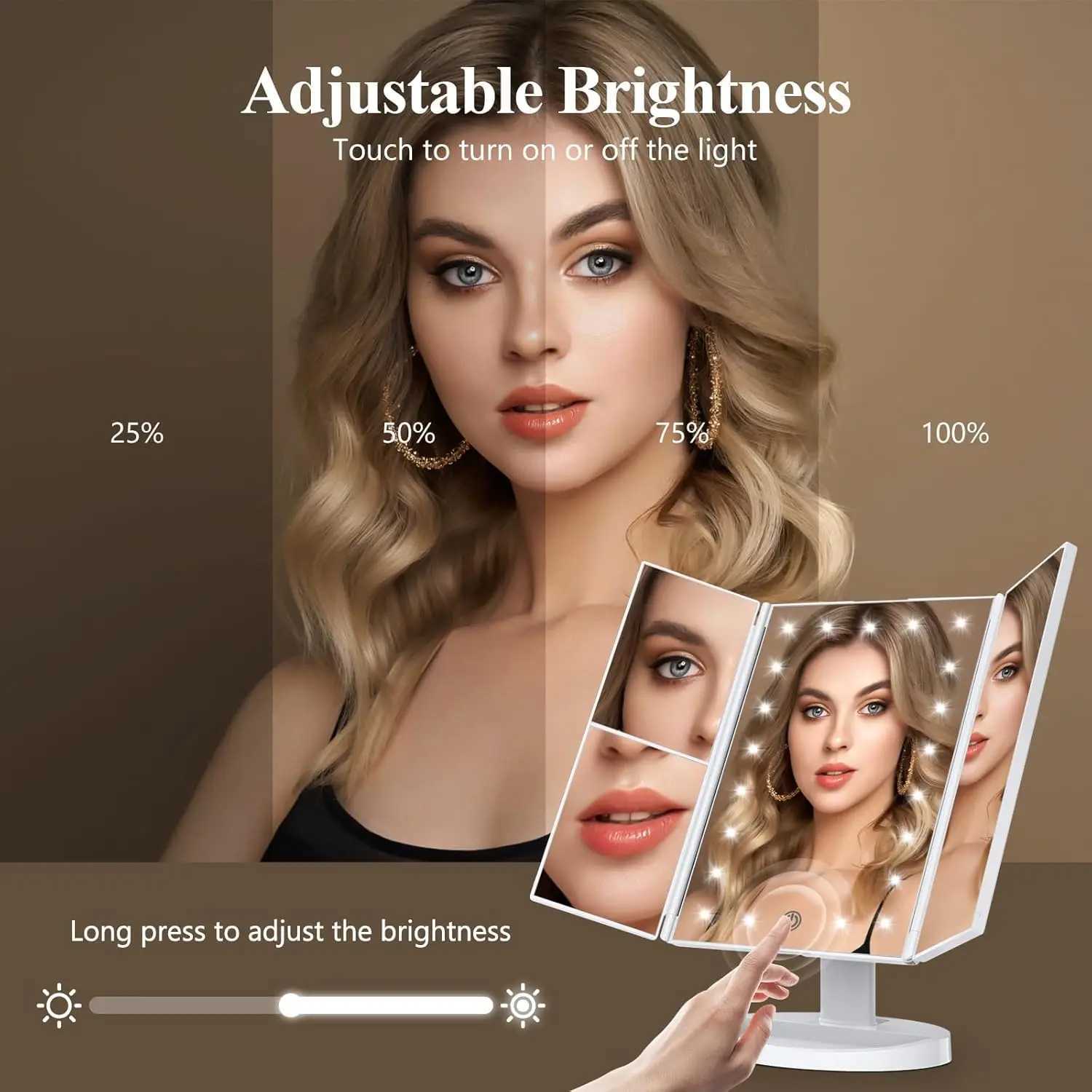 Lighted Vanity Makeup Mirror 2X 3X 10X Magnification Touch ControlDual Power SupplyGifts for Women Travel Mirror with LightsT251213