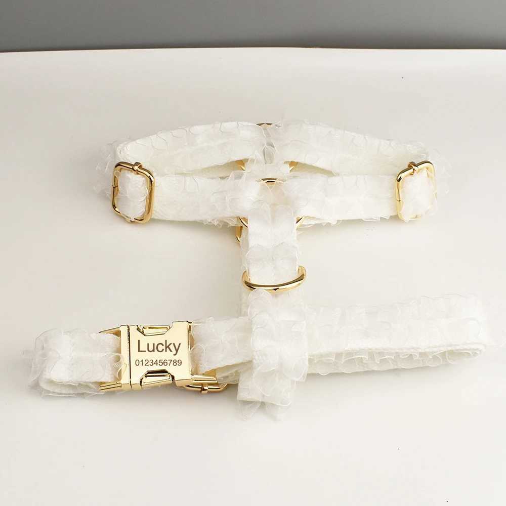 Custom Engraved White Lace Dog Collar Personalized Pet Wedding Harness Luxury Dog Accessories Nameplate Lace 01 M251213