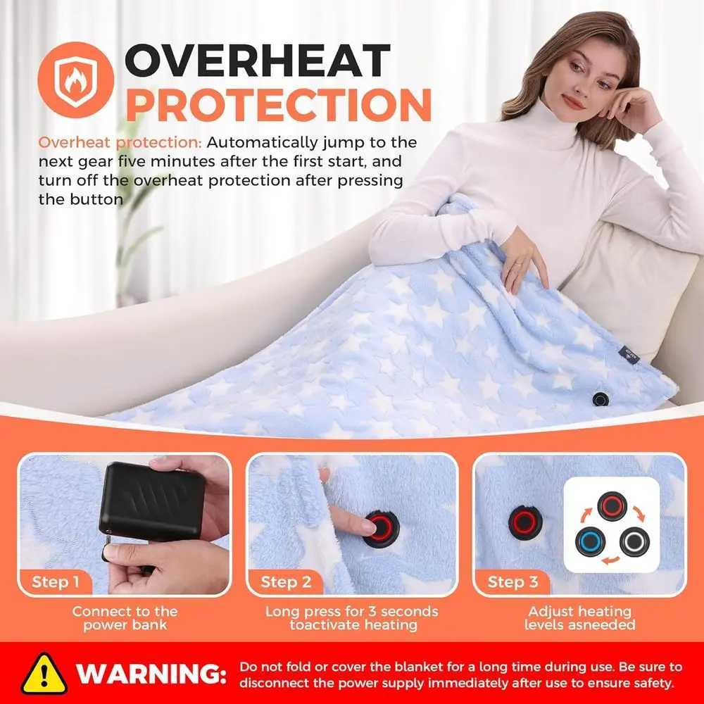 Portable Cordless Electric Heated Blanket 20000mAh Battery 3 Heating Levels 59x355 Blue Y251212