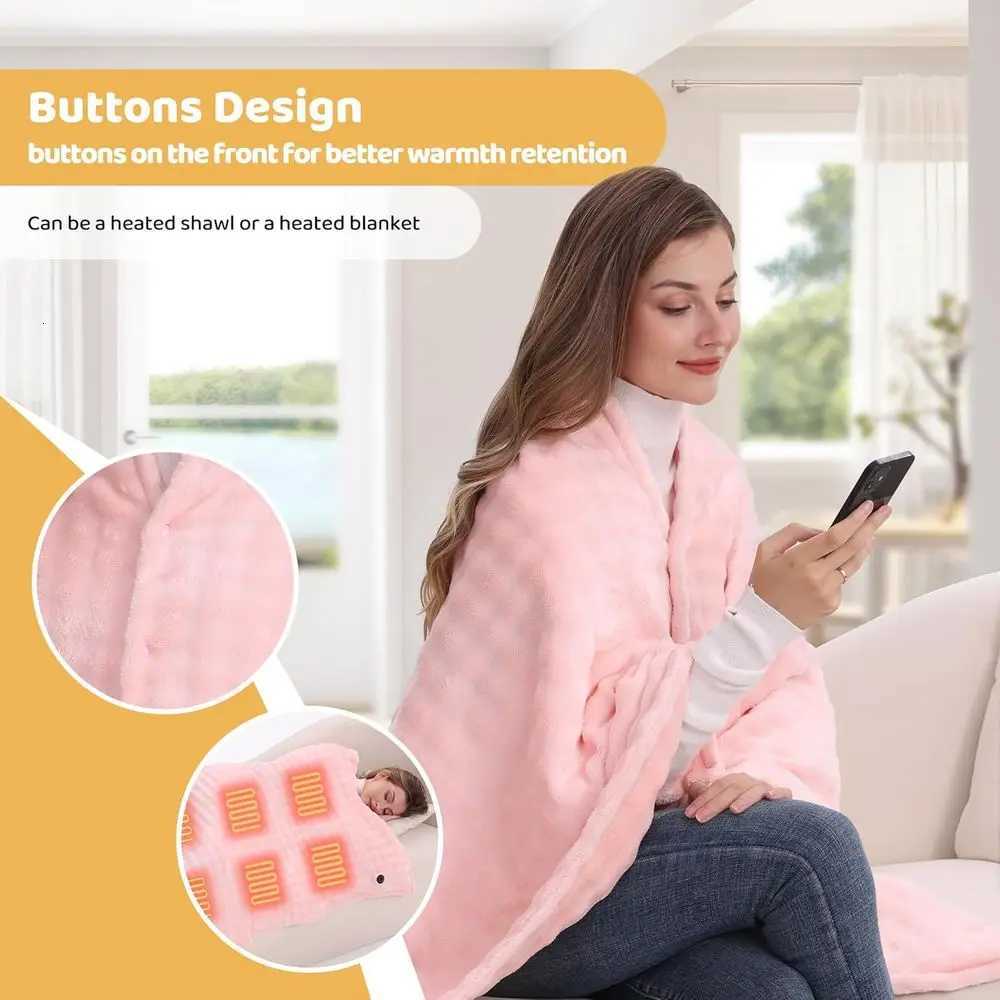 Portable Electric Heated Blanket with 20000mAh Battery 59x355 3 Heat Levels Pink Y251212