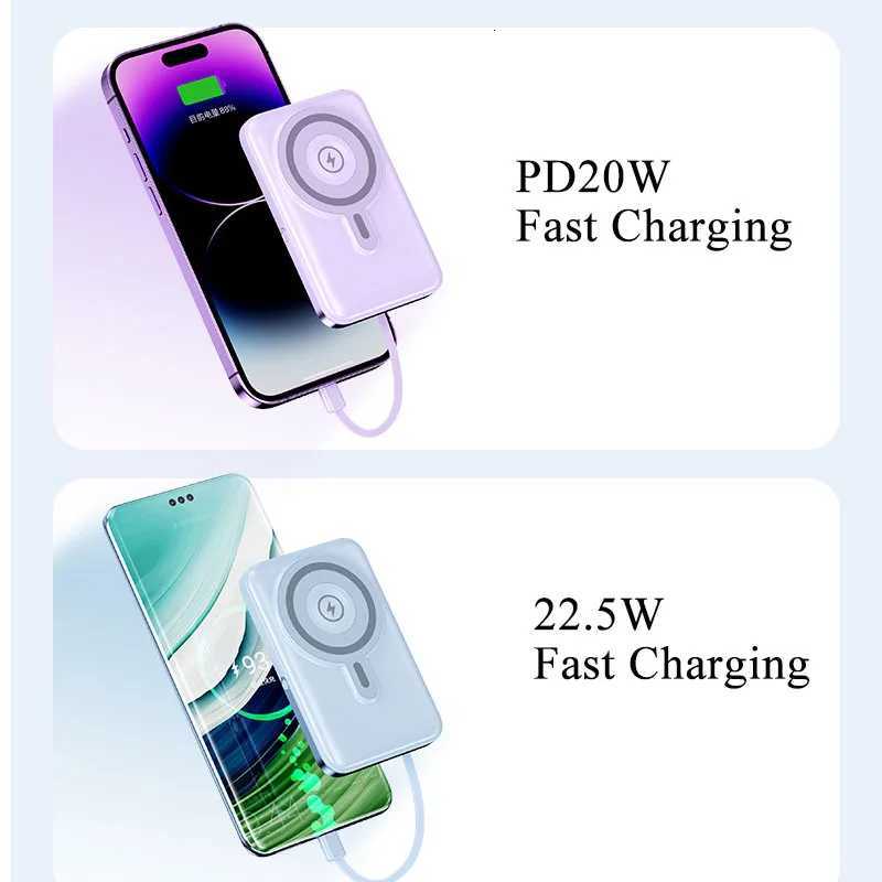 Power Bank 10000mAh With Cable Fast Charging Magnetic Wireless Powerbank for iPhone 16 15 Pro For Watch Poverbank H251213