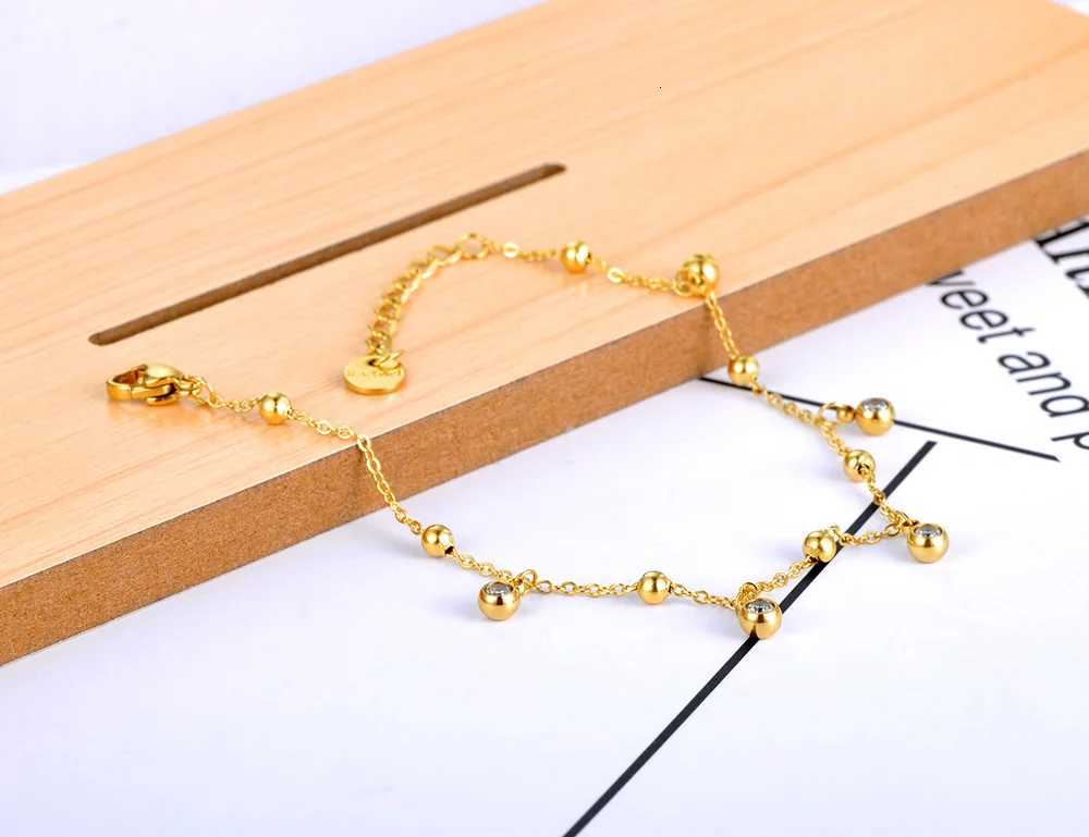 Lokaer Bohemia Titanium Stainless Steel Beads Chain Charm s For Women Trendy 14K Gold Plated CZ Crystal Jewelry B21090 M251213