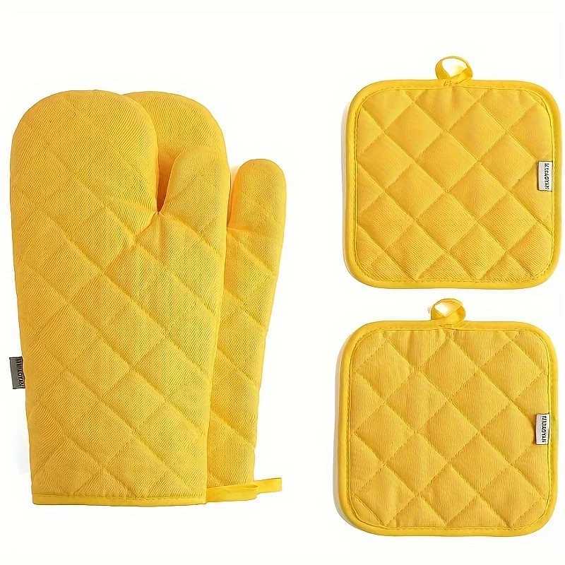 Heat-Resistant Gloves Pot Holders Set 500F Super Thick Oven Mitts Insation Mat 33cm Gray H251212