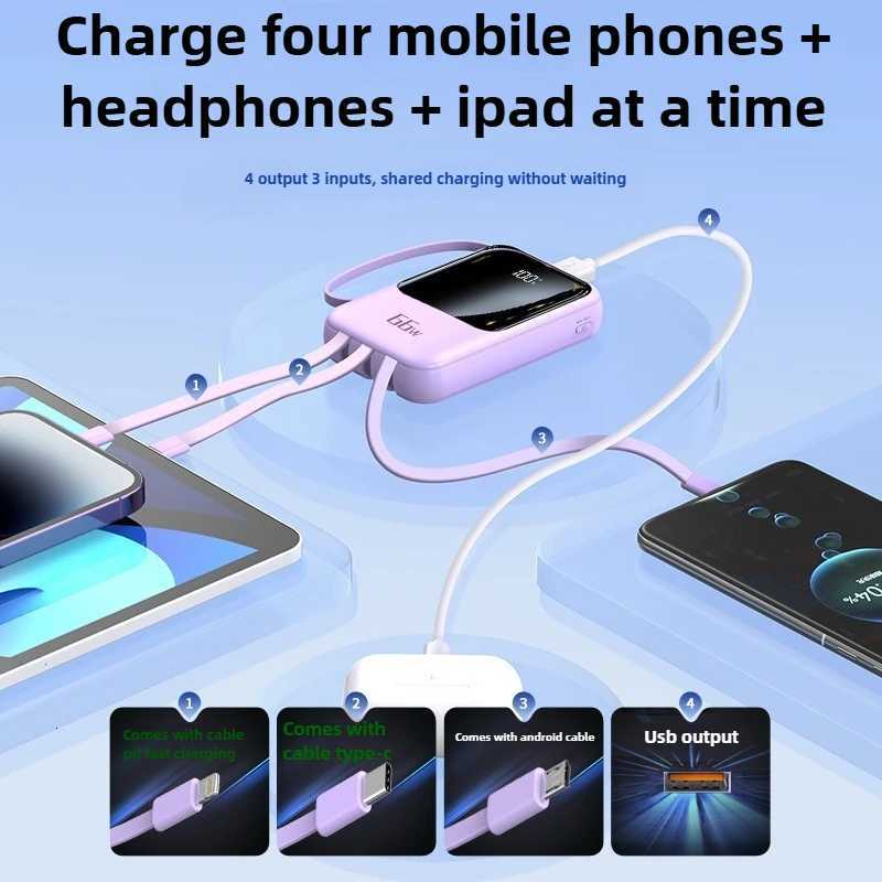 66W Mini Power Bank 30000mAh Fast Charging Portable Charger External Spare Battery for IPhone Phone Powerbank H251213