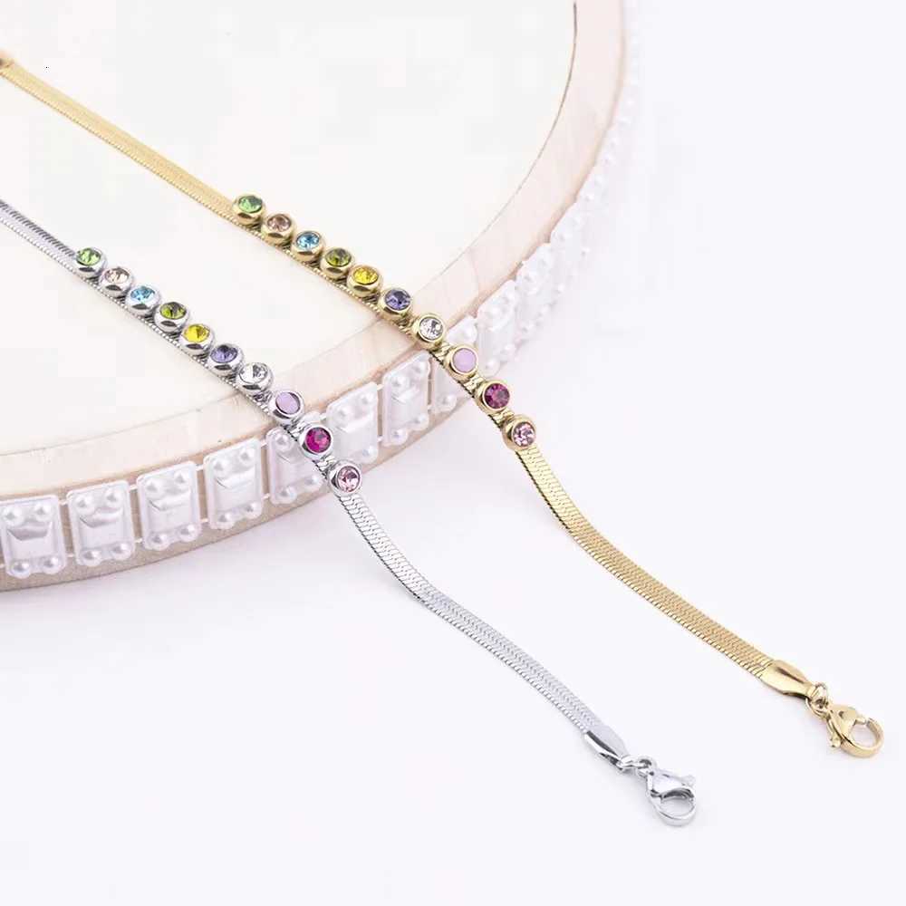 18K Gold Plated Stainless Steel Multi Color Zircon Herringbone Chain for Women M251213