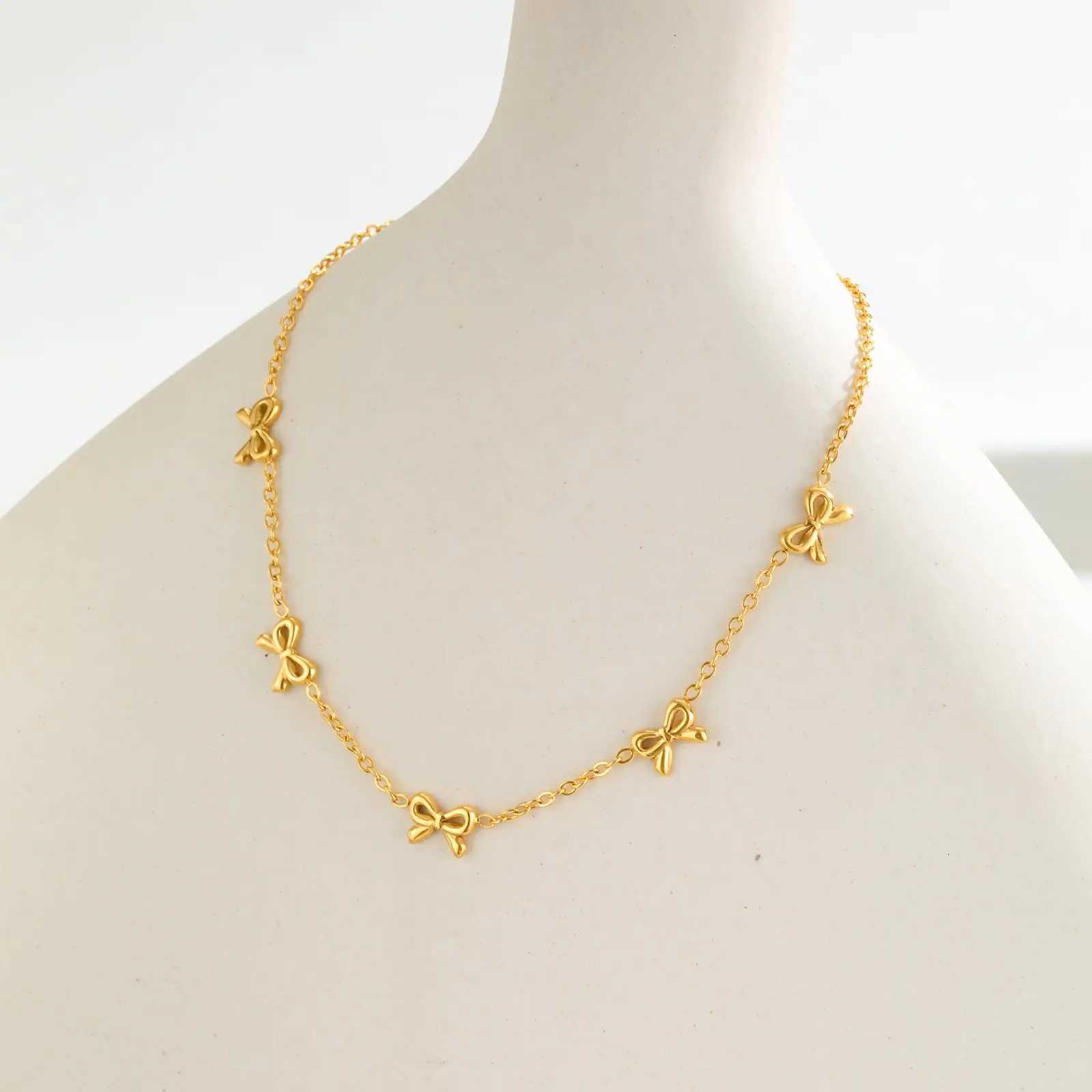 Classic Bowknot for WomenGold Color Stainless Steel Flat Rolo Chain Bow sChic Jewelry Gifts M251213