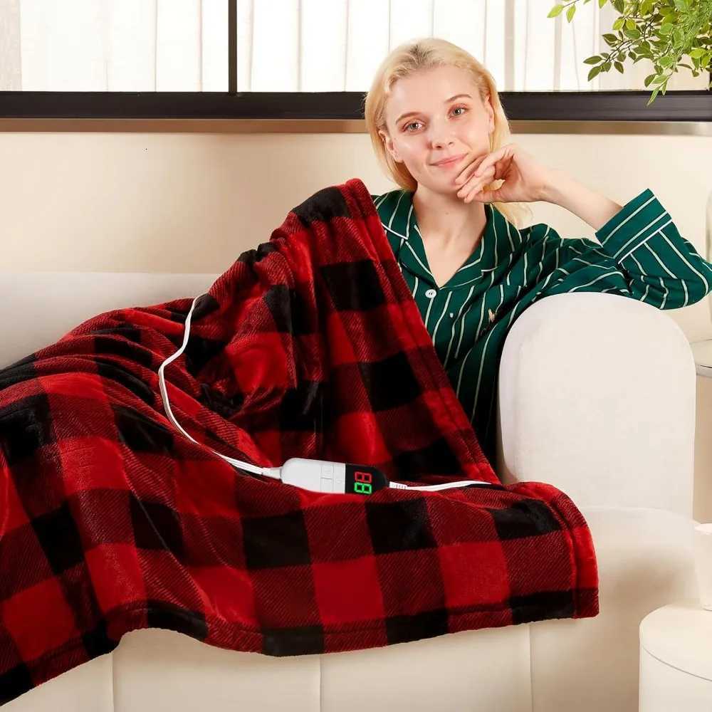 Electric Heated Christmas Throw Blanket with 8 Heat Levels Auto Off Overheat Protection Washable Red Plush Y251212