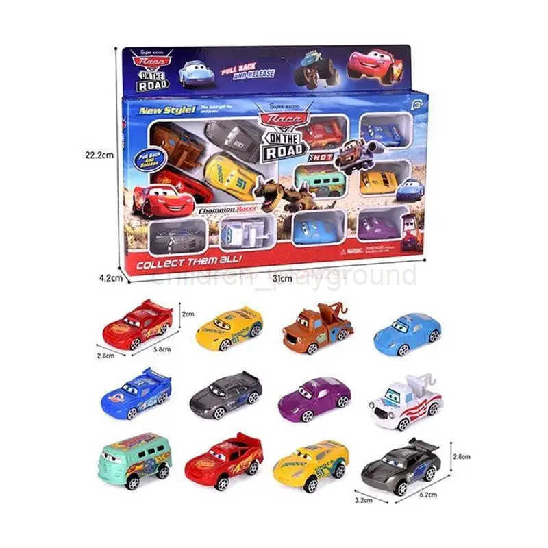 Disney 12pcs/Set Pixar Cars Lightning Mcqueen Jackson Storm Mater Pvc Model Back-Force Car Toy For Kids Birthday Gift Set H251213