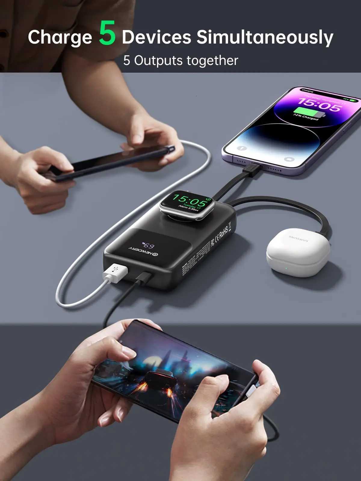 Powerbank Travel Battery Pack 20000mAh Portable Charger for All iWatch iPhones Power Bank Built-in Cables Fast Charging H251213