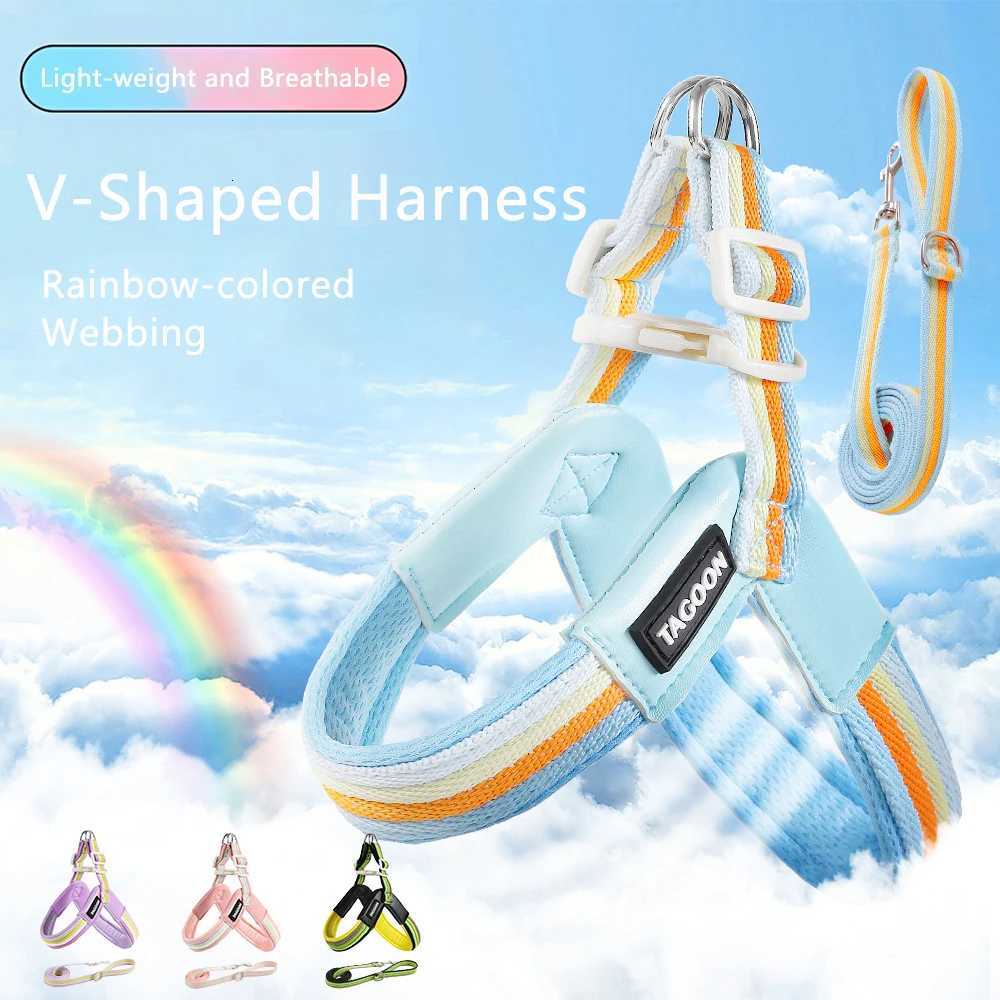 3PCs Pet Dog Harness Leash Set with Bags Adjustable V-shaped Puppy Harness Striped Breathable Dog Chest Strap Dog Accessories M251213