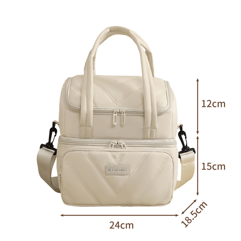 Free Shipping Double Lunch Bag Large Capacity Bento Lunch Box Bag Camping Handbag Shoulder Insulation Bag 2026