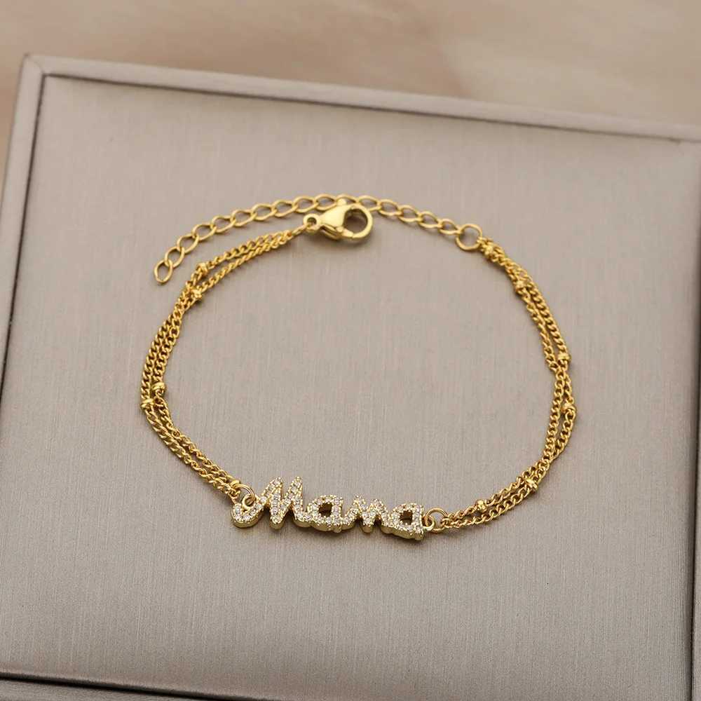 Zircon Letter Mama s For Women StainlESS Steel Double Bead Link Chain Family Femme Mother Jewelry Gift M251213