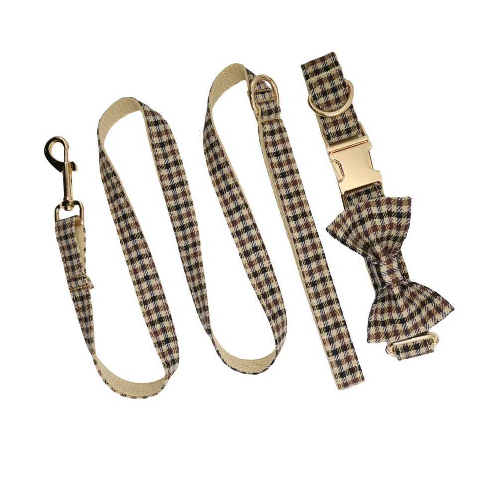Plaid pet collar bow leash with adjustable metal buckle suitable for large medium and small dogs M251213