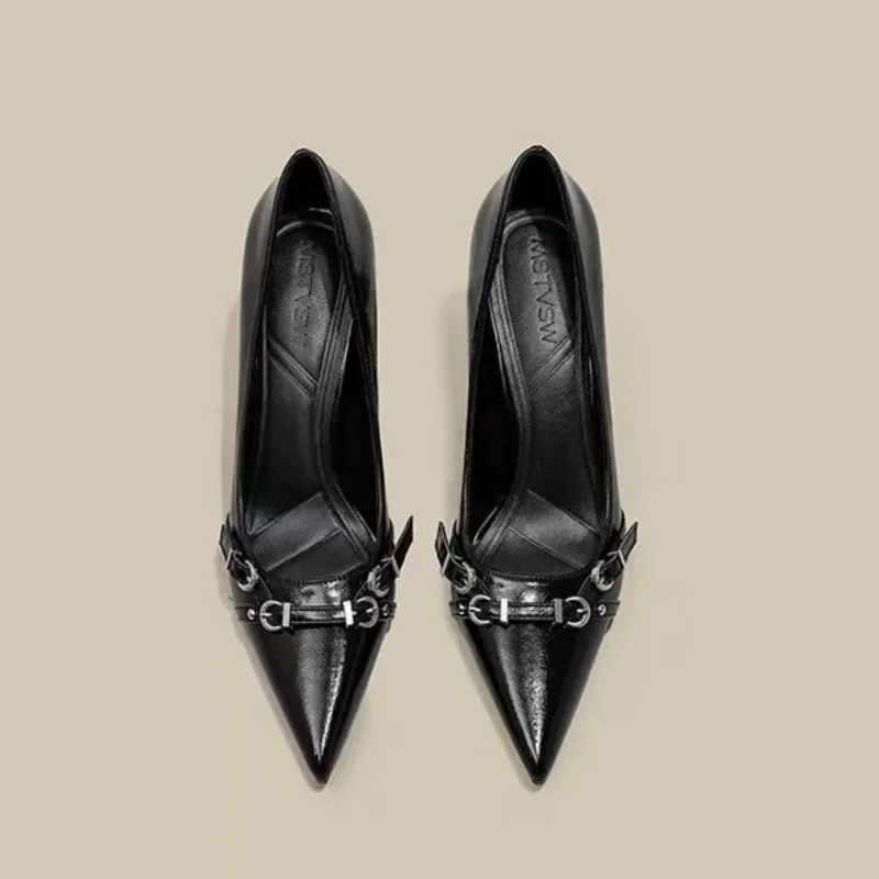 Women autumn simple solid color outdoor slip-on pointed low-top shoesfashion metal buckle women office high heels 251209 - view 4