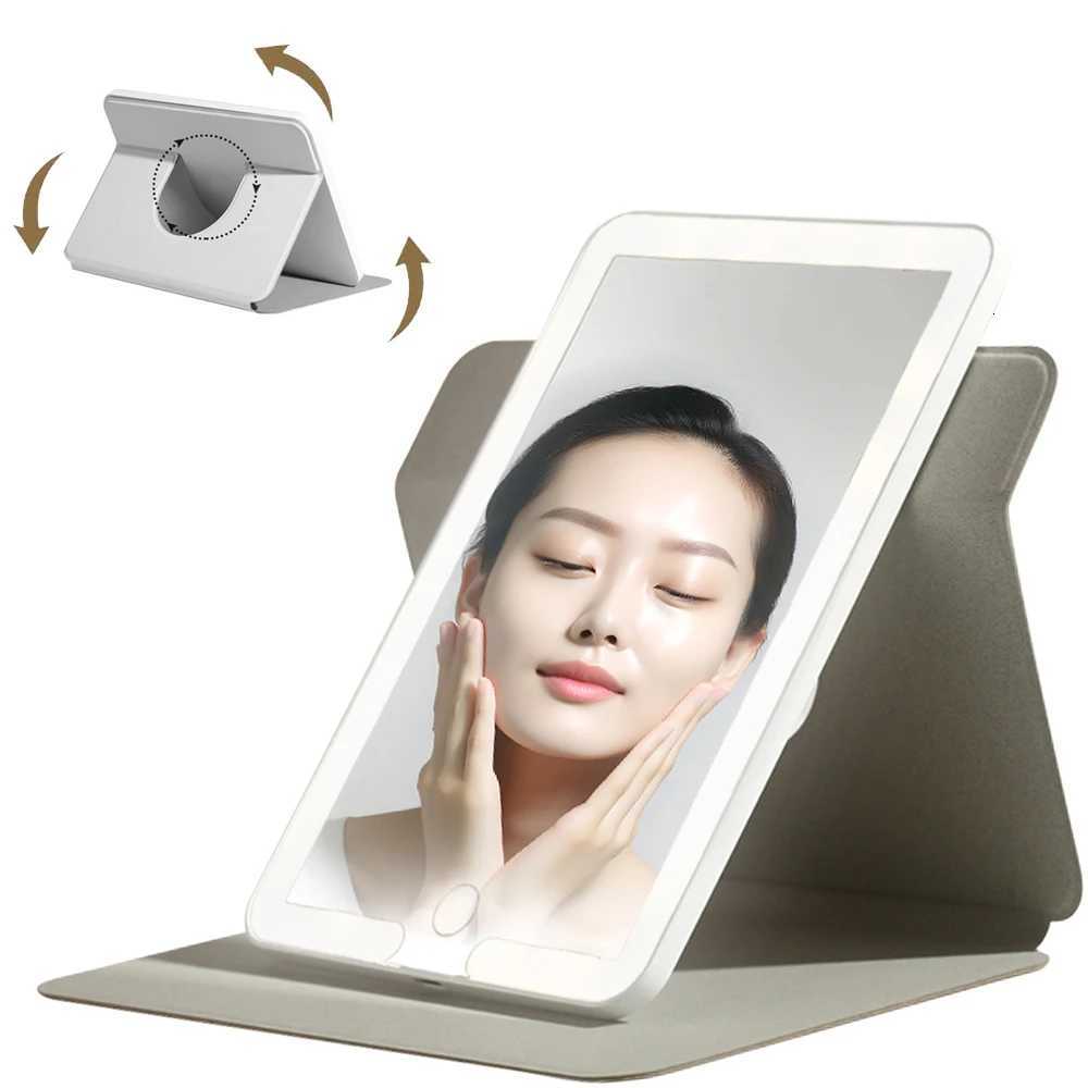 Rechargeable LED Lighted Makeup Vanity Mirror with Dimming Touch Sensor 360 Degree Frame Rotation with Waterproof Leather CaseT251213