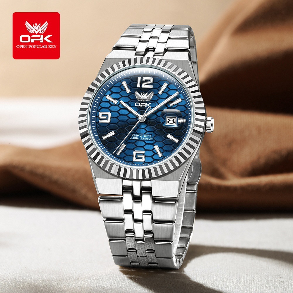 The New OPK Designer Men's Watch Features A Simple, Fashionable And Elegant Quartz Watch And A Calendar Luminous Waterproof Men's Watch