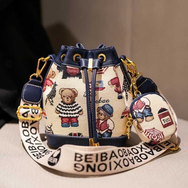 Fashion womens Shoulder bag Bucket Bag for Women 2025 Womens Cartoon Bear Light Luxury Versatile Crossbody Womens Bag PurseT251213