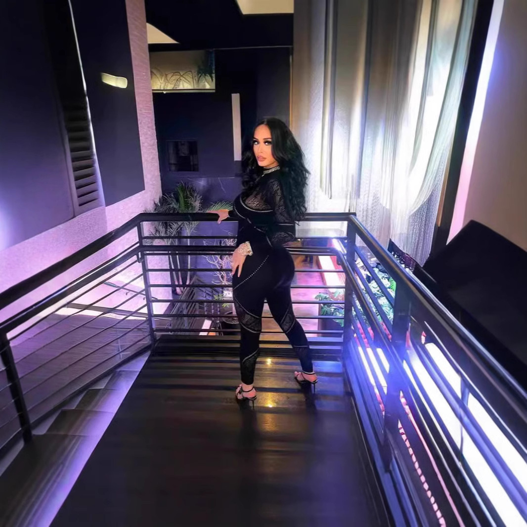 Sexy See Through Mesh jumpsuit womens nightclub party patch work tight long sleeved bodysuit and jumpsuit combination 241125