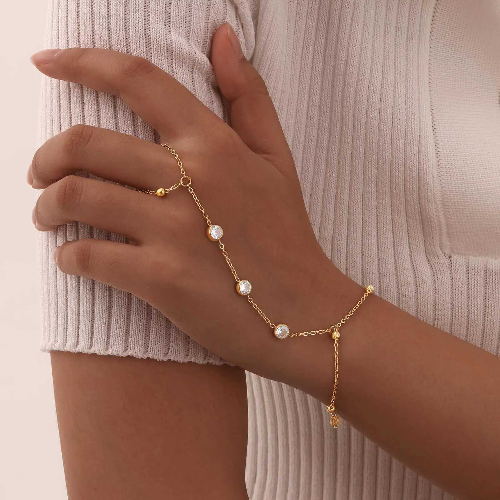 Vnox Stainless Steel Beads Link Chain Finger s For Women New Fashion Finger Hand Chain Jewelry Gifts M251213