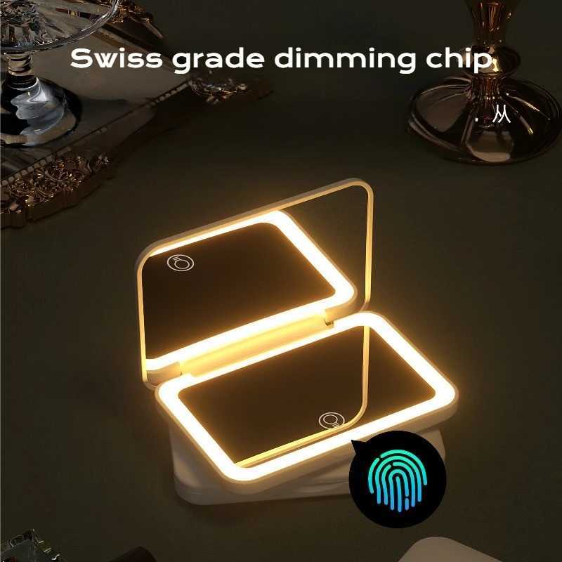 Compact Mini Gift Vanity Folding Cosmetic Mirror with Lights Portable Hand Held Small Pocket Travel Makeup Mirror 2X magnifyingT251213