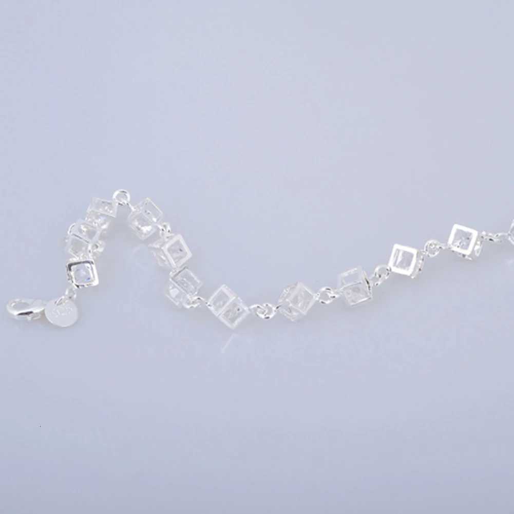 Women Heart Cube Clear Fashion Crystal Bangle Jewelry for Best Friends Gift Sterling Silver Square AAA Zircon M251213