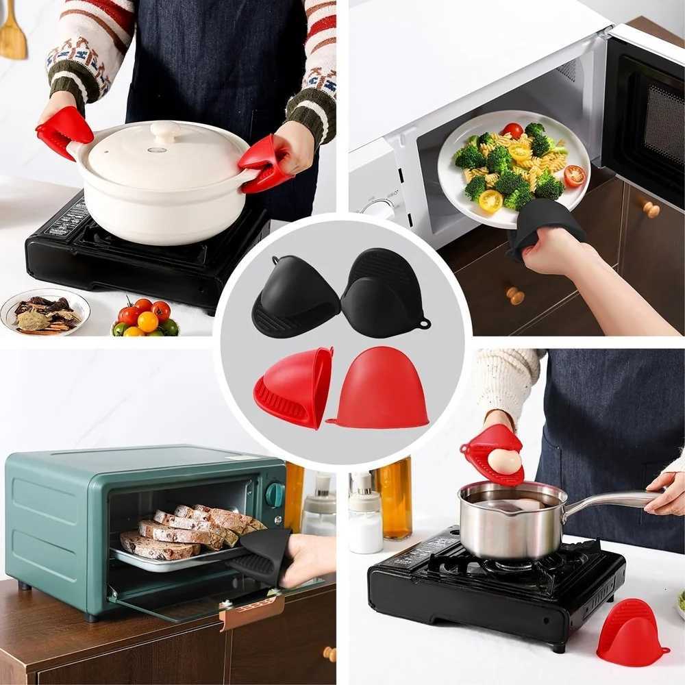 4pcs Oven Glove Thicken Silicone Pot Holder Mini Oven Mitts Heat Resistant Pinch Covers for Baking Kitchen Cooking BBQ Grilling H251212