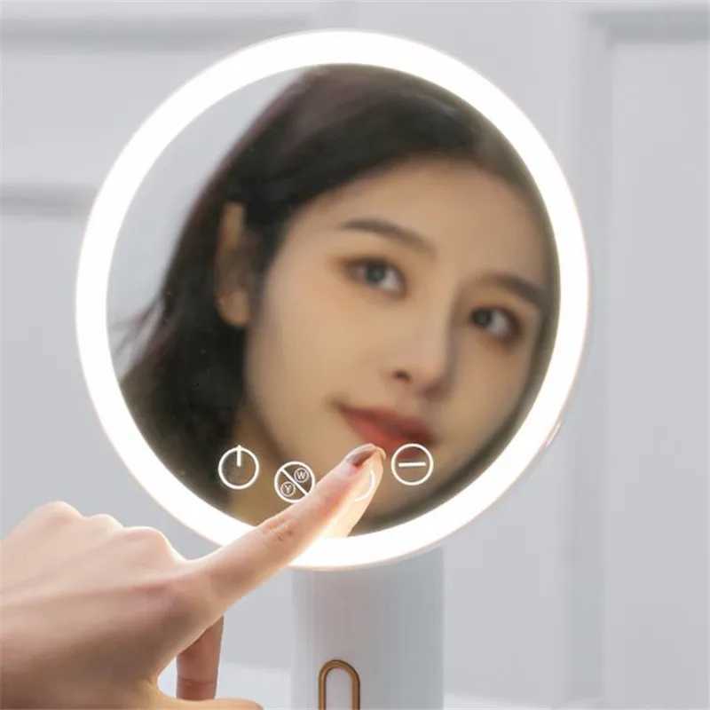 New USB Charging LED Makeup Mirror With Light Ladies Lamp Desktop Rotating Vanity Round Shape Cosmetic Mirrors For Bedroom 20T251213